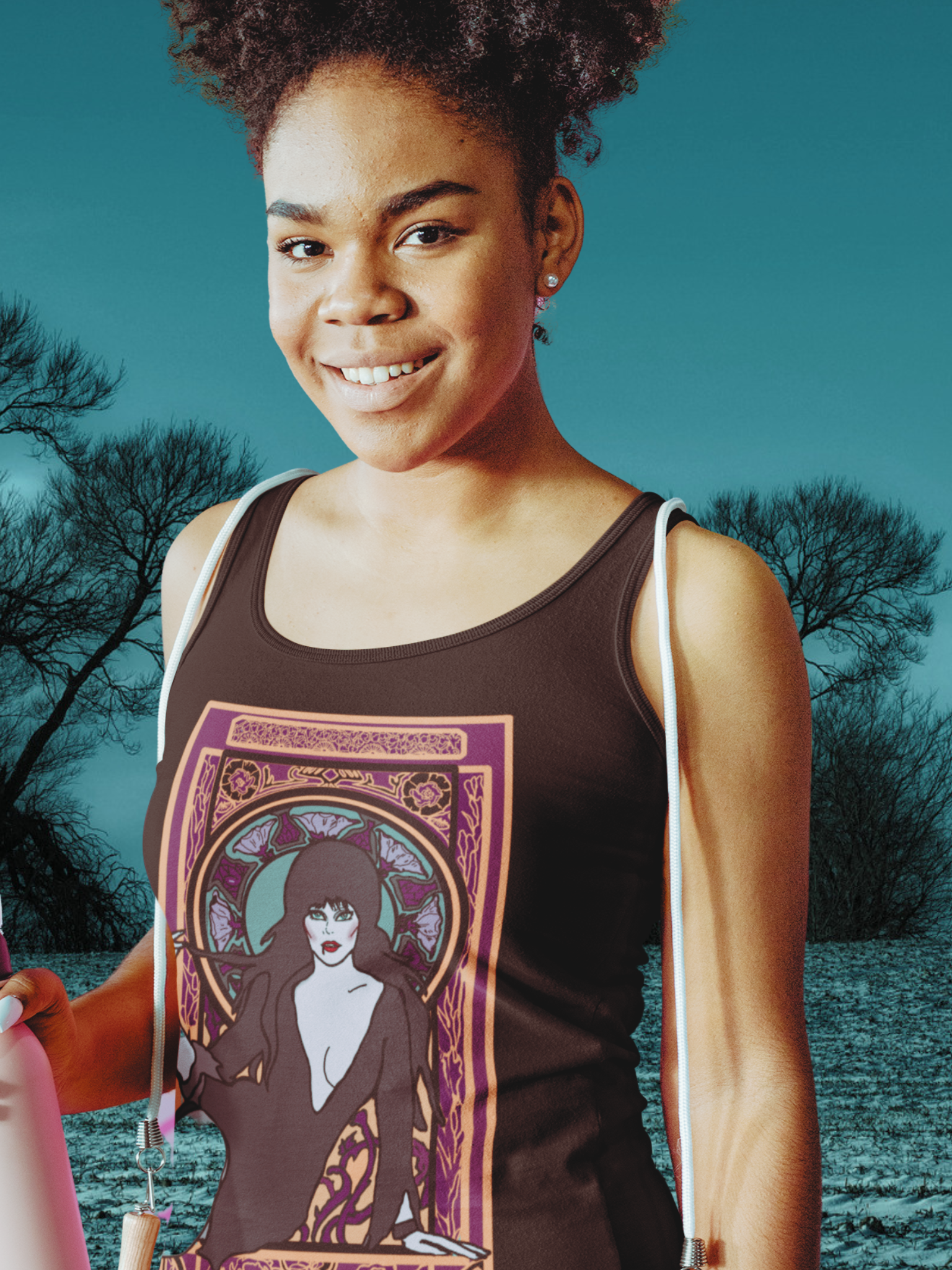 Elvira Mistress of the Dark Art Nouveau Racerback Tank