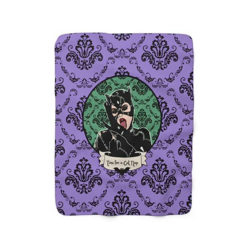 Time for a Cat Nap. Cat Woman Sherpa Fleece Blanket