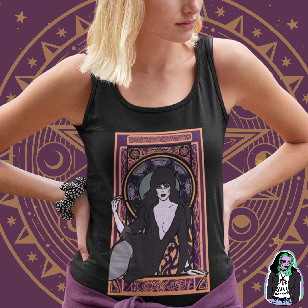 Elvira Mistress of the Dark Art Nouveau Racerback Tank