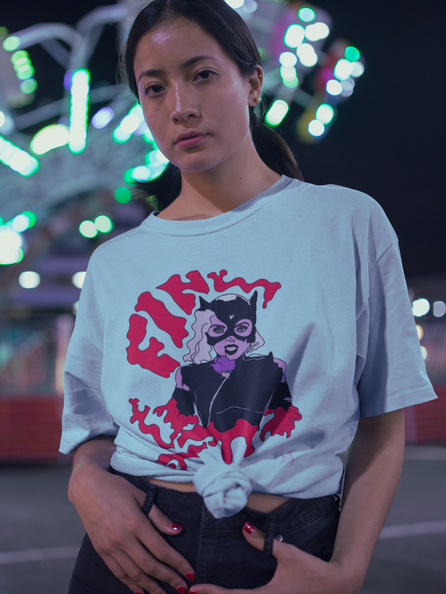 Death of and Icon Catwoman Vintage Style Unisex Tee (Light Blue)