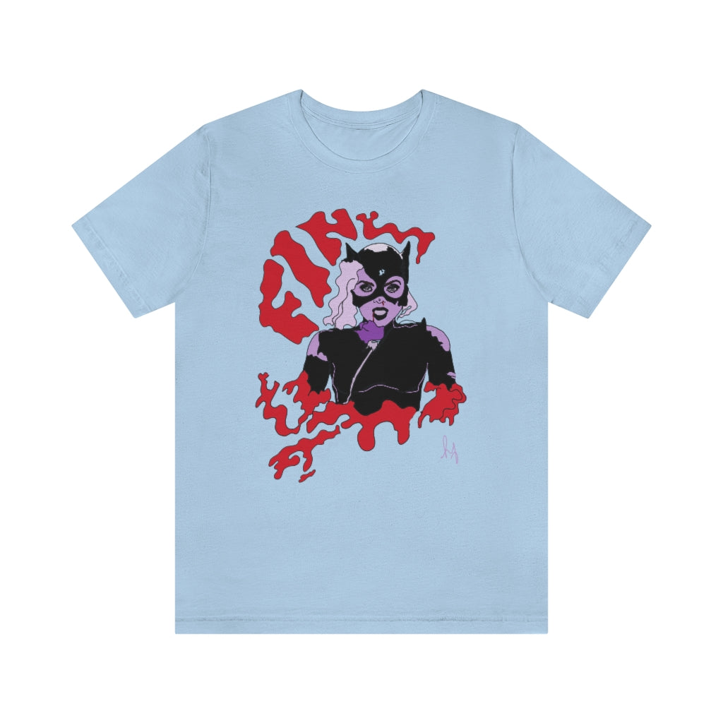 Death of and Icon Catwoman Vintage Style Unisex Tee (Light Blue)