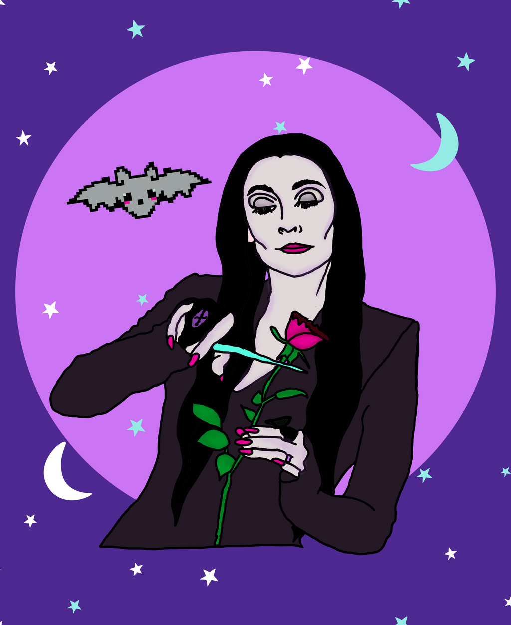 Morticia Loves Roses Retro Unisex T-Shirt