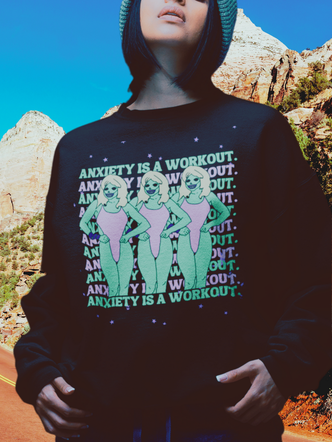 Anxiety is a Workout Zombie Janet Comfy Sweatshirt