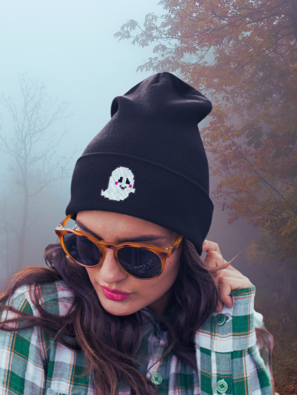 Embroidered Grinning Ghostie Beanie