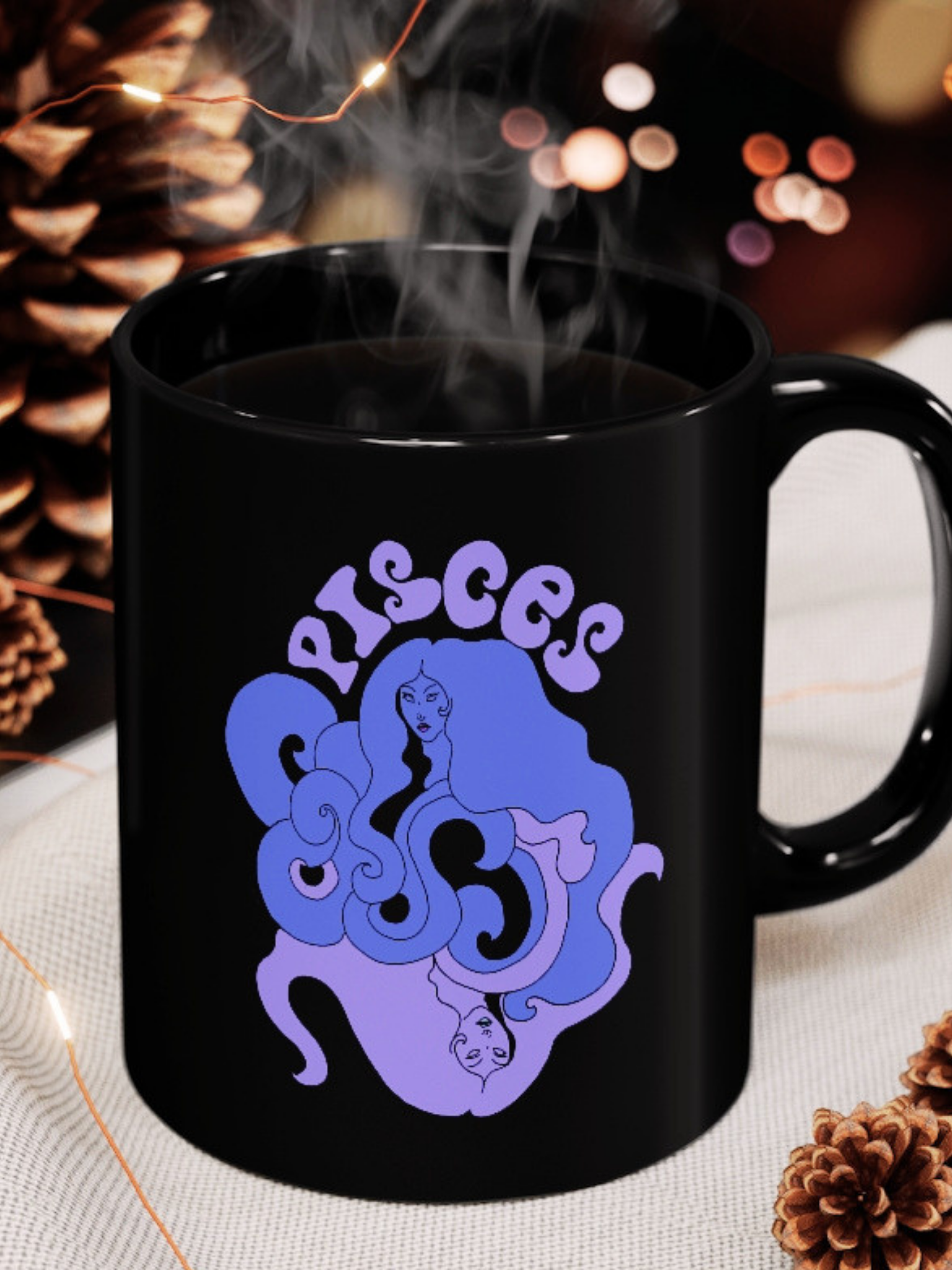 Pisces Goddess of the Sea Black Mug