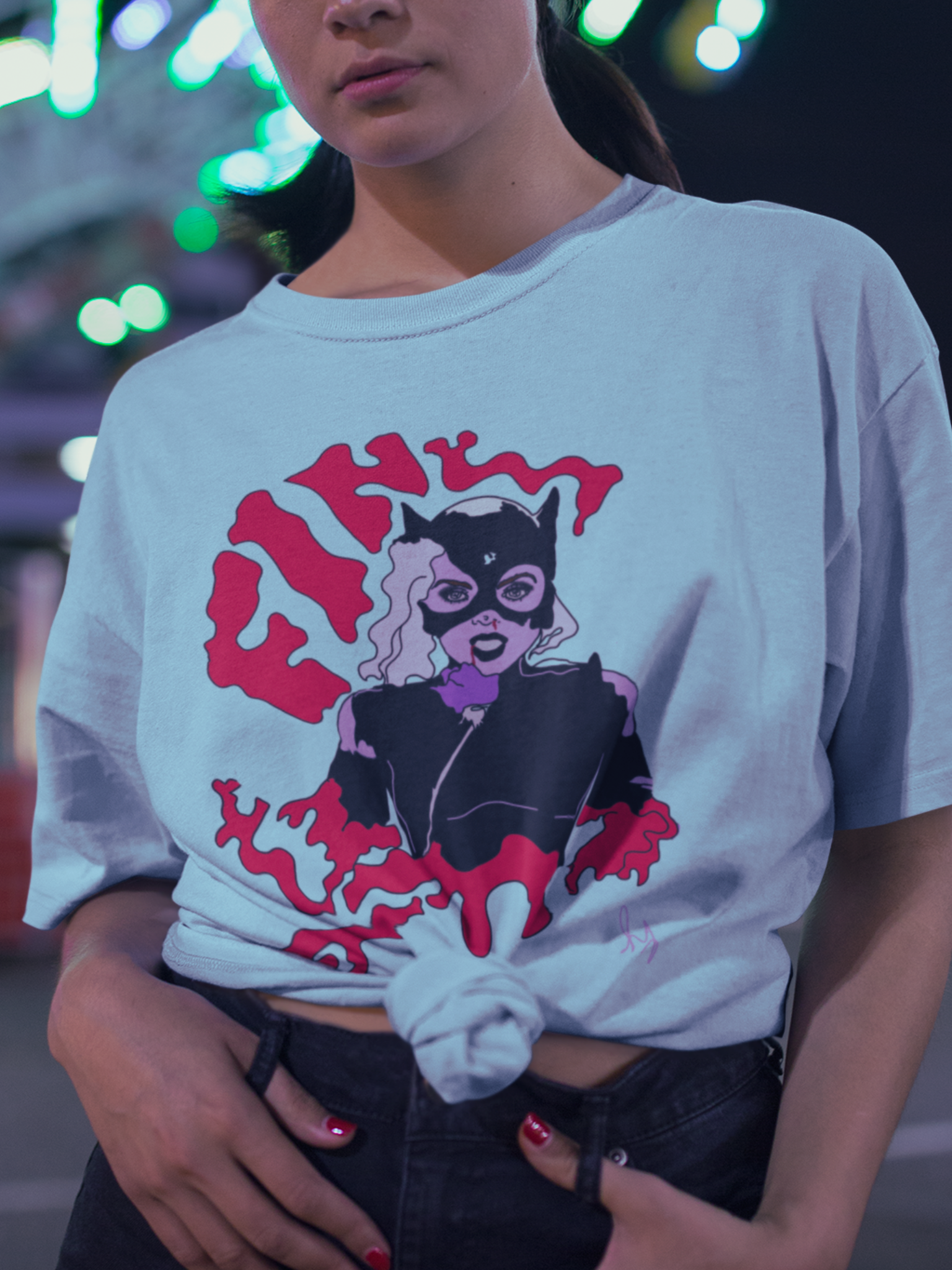 Death of and Icon Catwoman Vintage Style Unisex Tee (Light Blue)